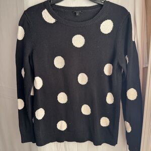 Talbots Women’s Medium Black White Polka Dot Knit Sweater Crewneck Long Sleeve